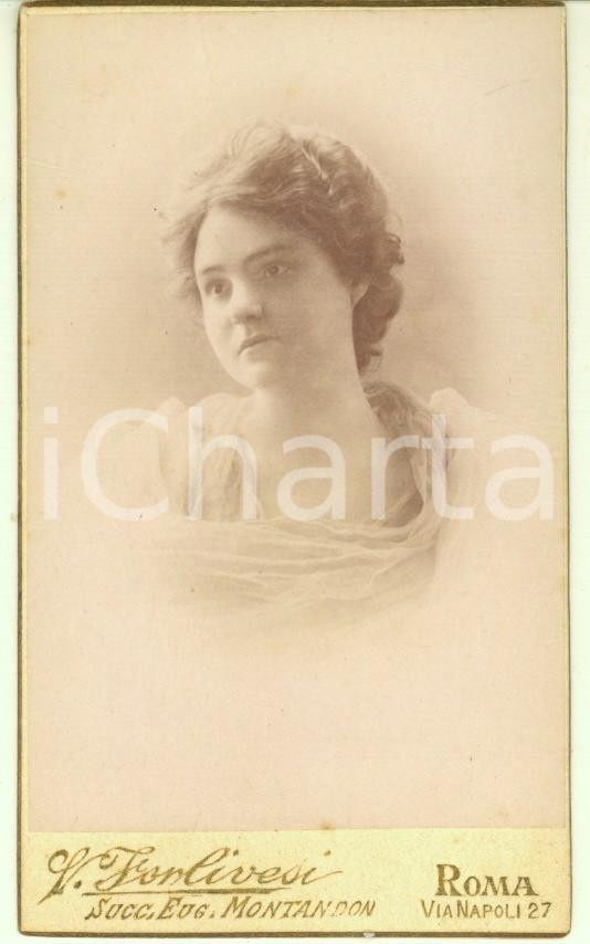 Fotografia d epoca originale 1910 ca ROMA Ritratto di giovane donna  Busto Foto Vittorio FORLIVESI CDV 1