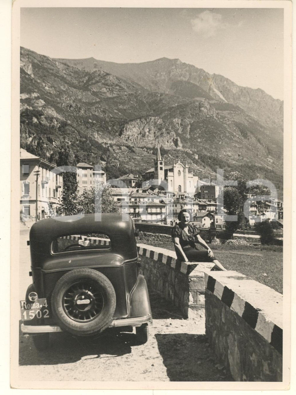 Fotografia d epoca originale 1934 CHATILLON AO Contessa Lydia ALESSANDRI con FIAT Balilla Foto 13x18 cm 1