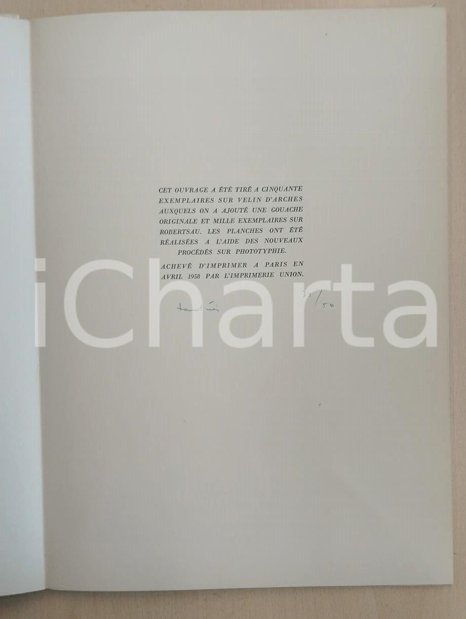 Libro, pubblicazione d epoca 1958 Jean FAUTRIER par André VERDET Falaize RARA Edizione 50 esemplari AUTOGRAFO 1