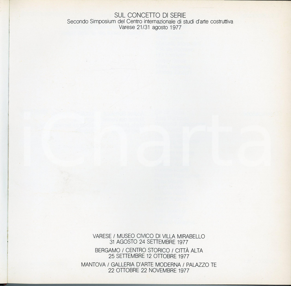 Giornale, rivista storica 1977 2° SIMPOSIUM ARTE COSTRUTTIVISTA Sul concetto di serie  Catalogo VARESE 1