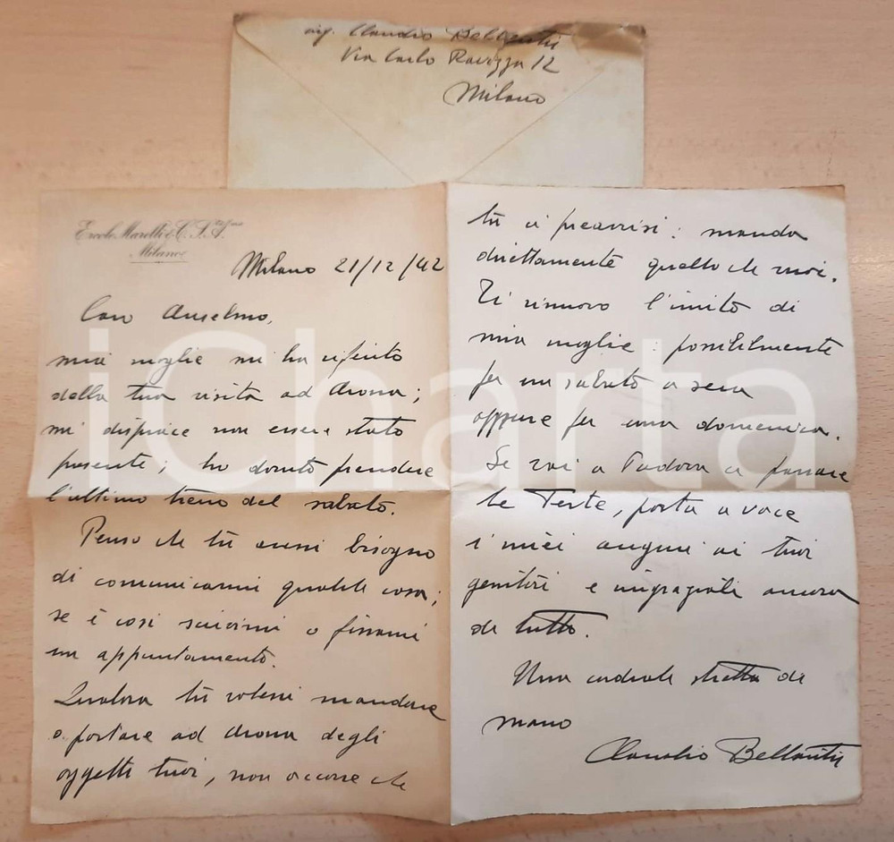 Autografo originale 1942 MILANO Lettera ing. Claudio BELLAVITIS  ERCOLE MARELLI Autografo 1