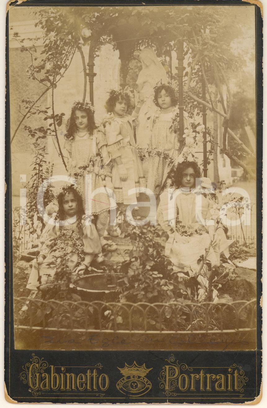 Fotografia d epoca originale 1900 ca Area di ROMA Bambine in un collegio  Prima Comunione  Foto RARA 10x16 1