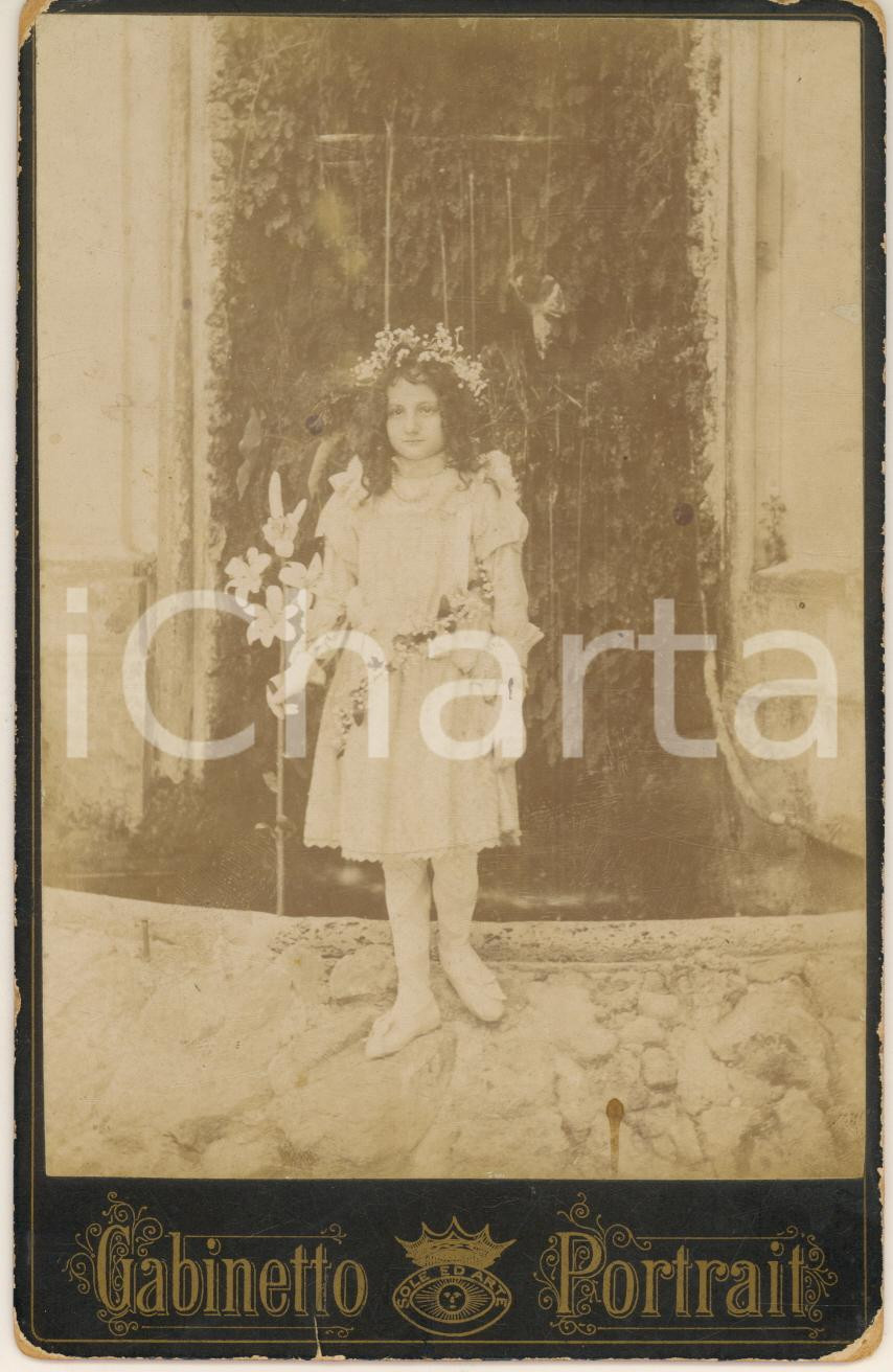 Fotografia d epoca originale 1900 ca Area di ROMA Bambina in un collegio  Prima Comunione  Foto RARA 10x16 1