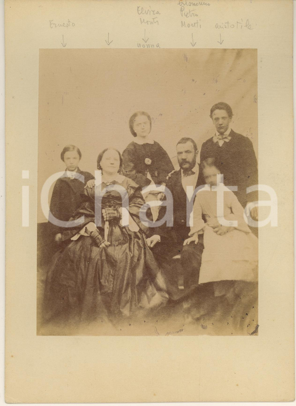Fotografia d epoca originale 1890 ca ROMA ? Pietro MONTI con la famiglia  Ritratto  Foto 16x22 cm 1