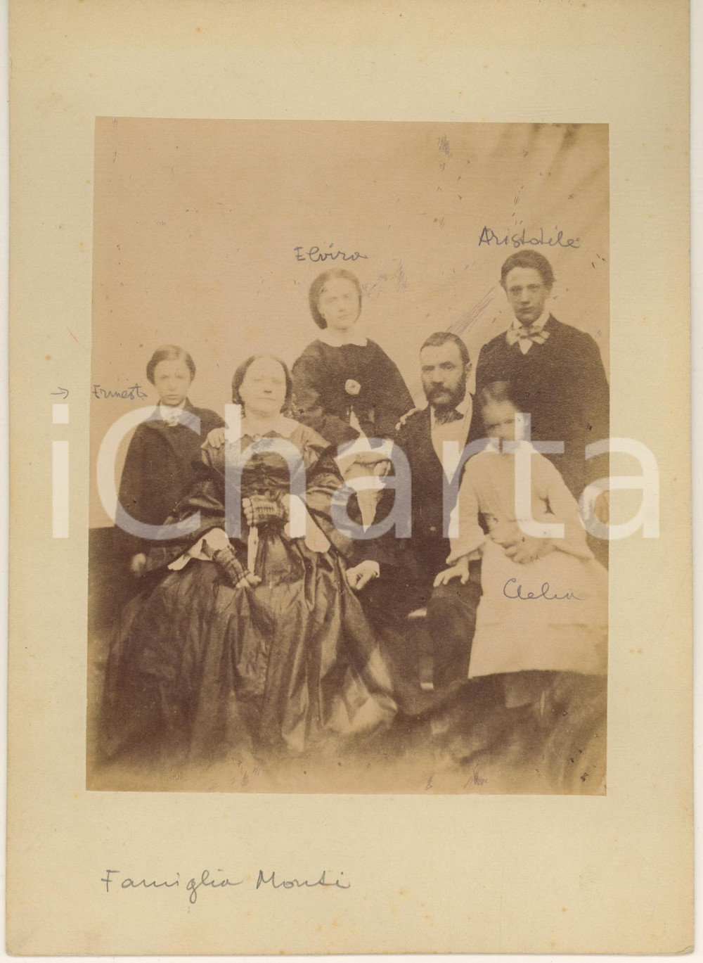 Fotografia d epoca originale 1890 ca ROMA ? Pietro MONTI con la famiglia  Ritratto Foto 16x22 cm 1
