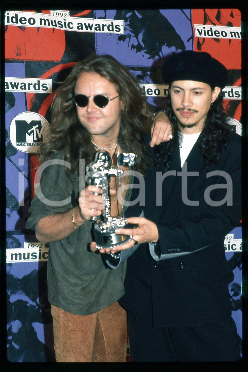 Fotografia d epoca originale 35mm vintage slide 1992 LOS ANGELES MTV METALLICA Lars ULRICH Kirk HAMMETT 2 1