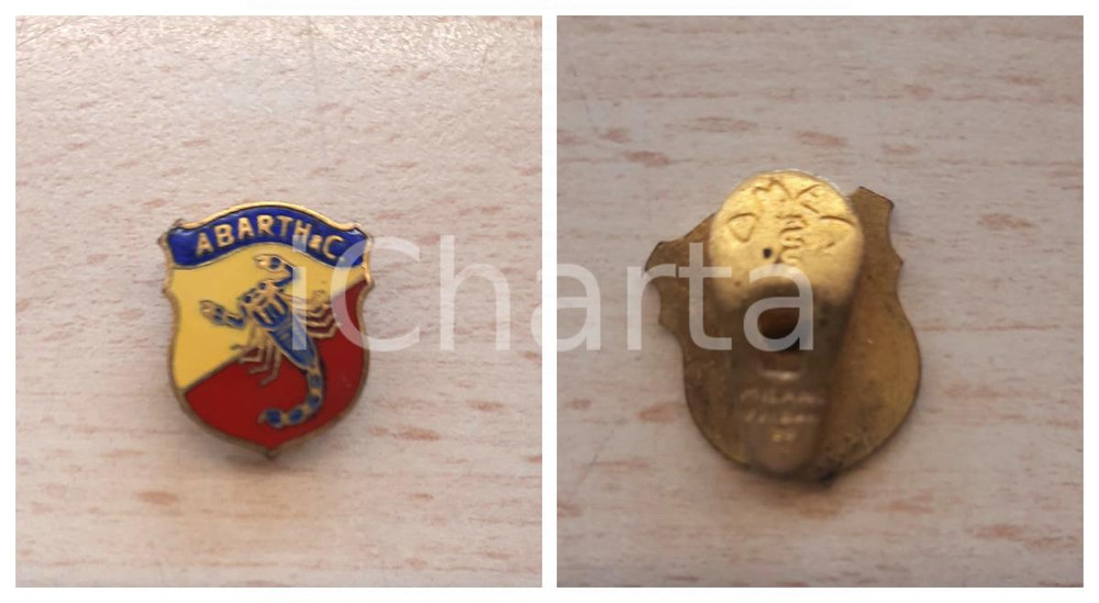Materiale pubblicitario d’epoca 1960 ca ABARTH & C.  Spilla da asola vintage OMEA MILANO 2x1 cm 1
