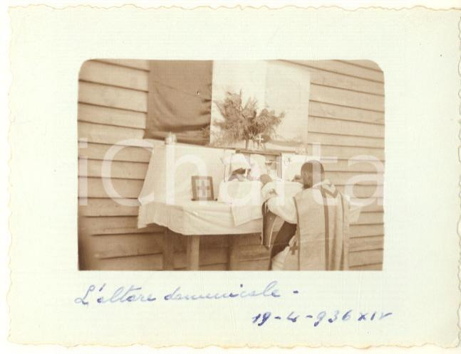 Fotografia d epoca originale 1936 AOI MOGADISCIO Altare per la messa al campo italiano Foto 8x6 cm 1