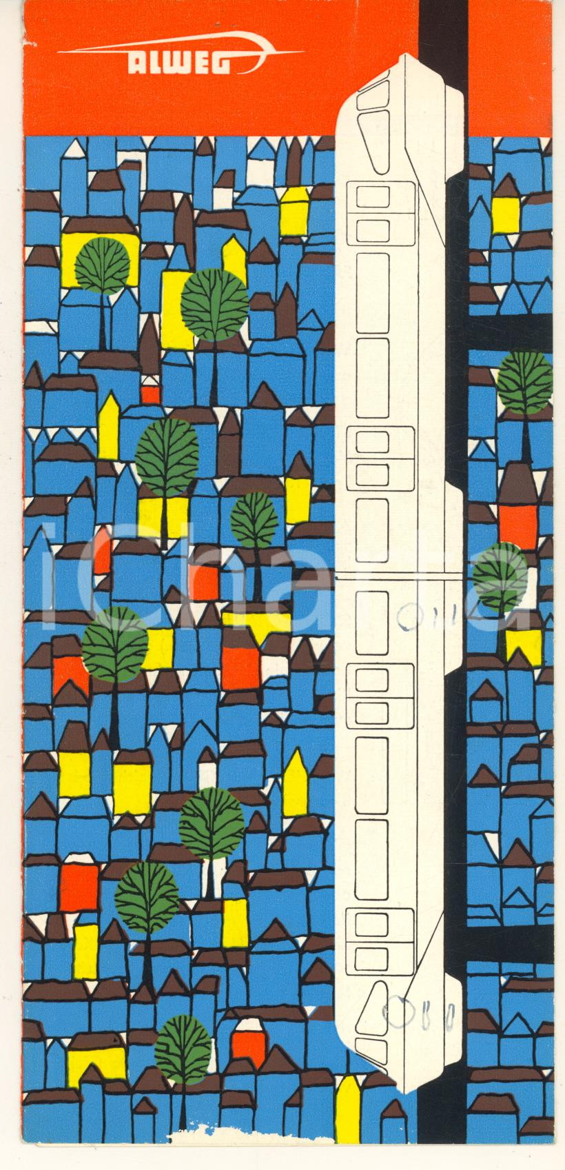 Materiale pubblicitario d’epoca 1960 ca KOLN GERMANY Ditta ALWEG  Treni monorotaia Pieghevole DEUTSCH 1