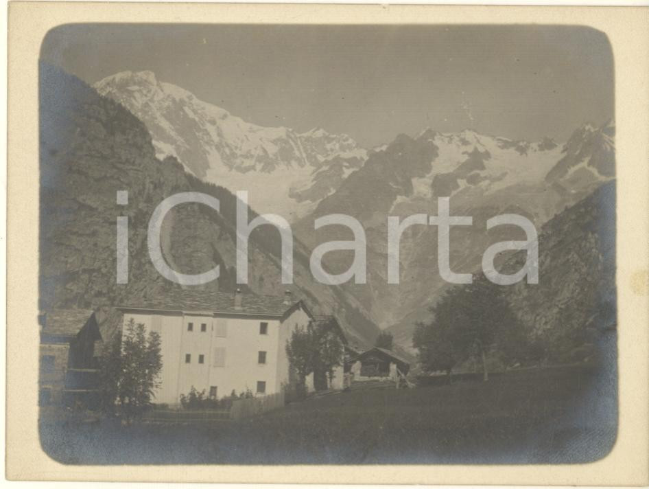 Fotografia d epoca originale 1915 ca COURMAYEUR AO Veduta con il Monte Bianco Foto anonima 12x9 cm 1