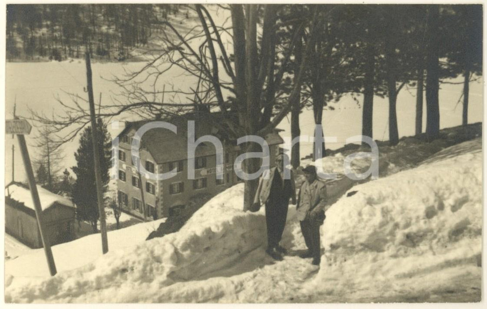 Fotografia d epoca originale 1950 ca SOLDA/STELVIO Veduta innevata con Hotel GAMPEN Foto 14x9 cm 1