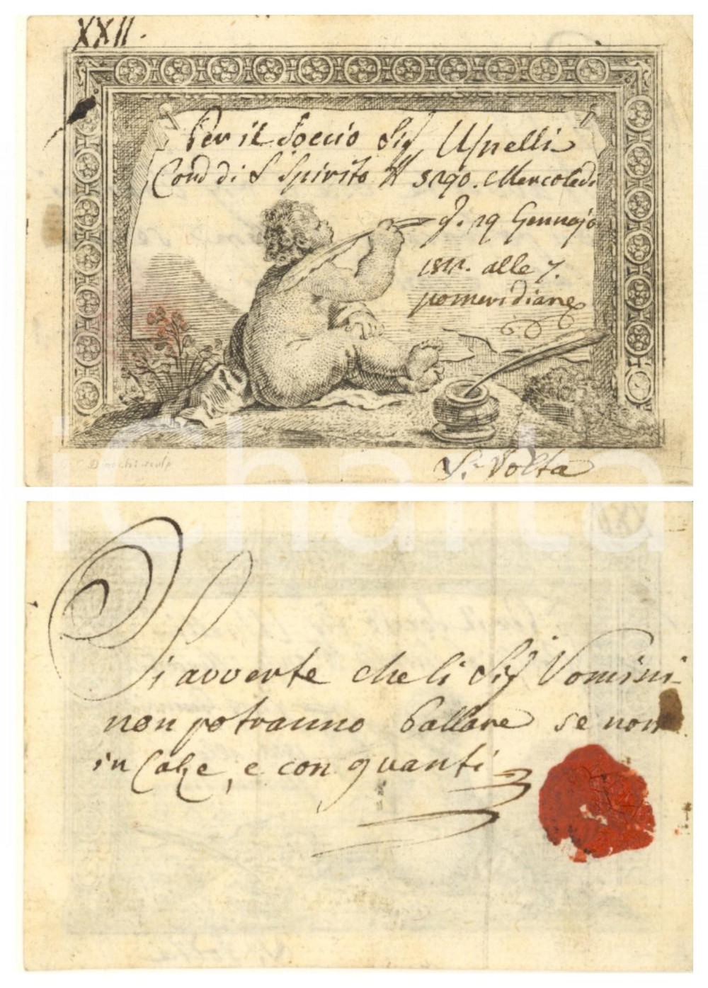 Oggetto da collezione cartaceo 1812 MILANO Contrada S. SPIRITO 5290 Invito uomo per ballo con calze RARO 6 1