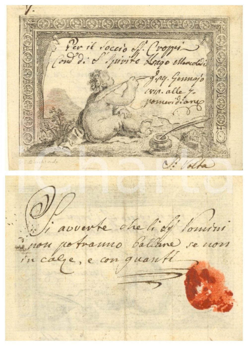Oggetto da collezione cartaceo 1812 MILANO Contrada S. SPIRITO 5290 Invito uomo per ballo con calze RARO 7 1