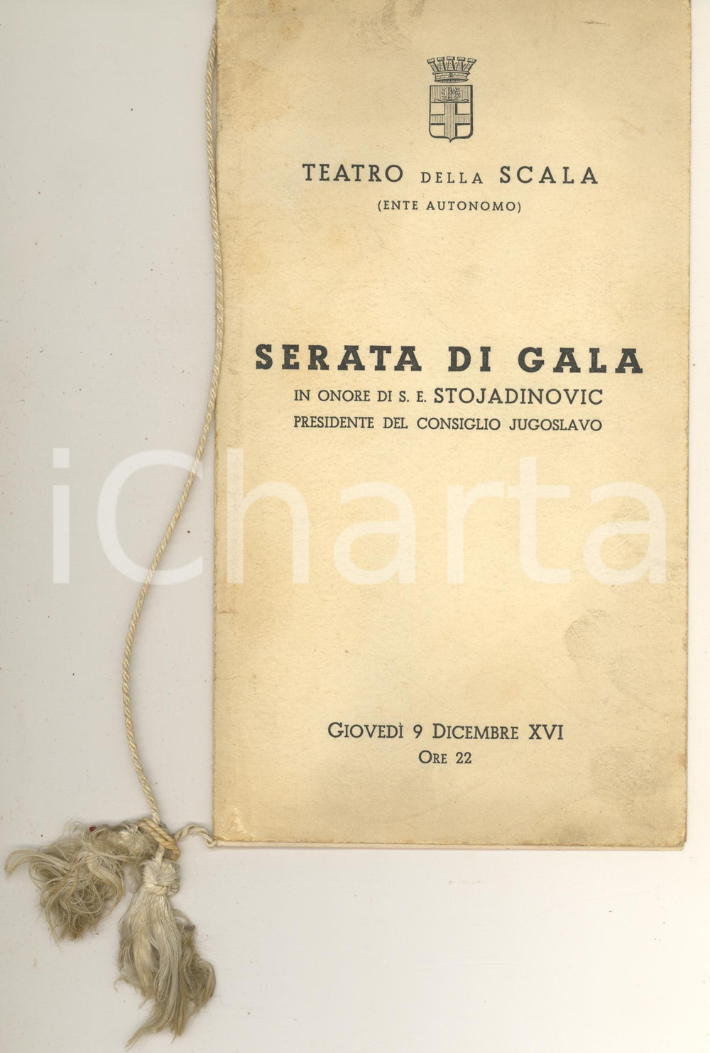 Materiale pubblicitario d’epoca 1937 MILANO TEATRO ALLA SCALA Serata di gala in onore di Stojadinovic Programma 1