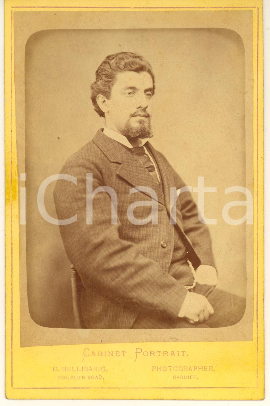 Fotografia d epoca originale 1877 CARDIFF Fotografo Edoardo BELLISARIO ritratto dal padre Foto con AUTOGRAFO 1