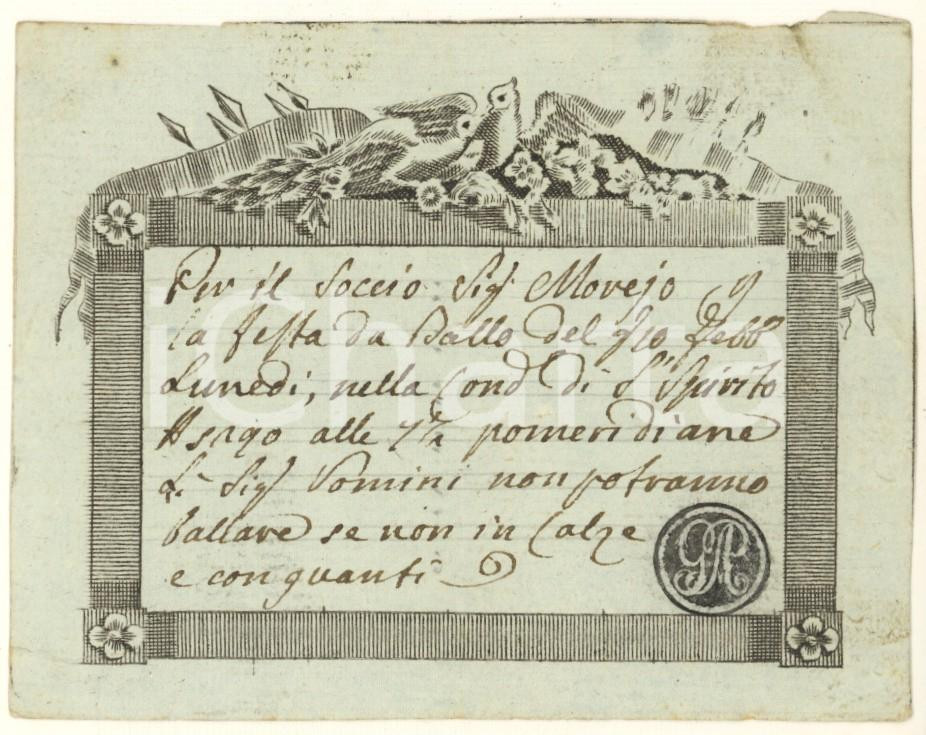 Oggetto da collezione cartaceo 1812 MILANO Contrada S. SPIRITO 5290  Invito uomo per ballo con calze RARO 5 1