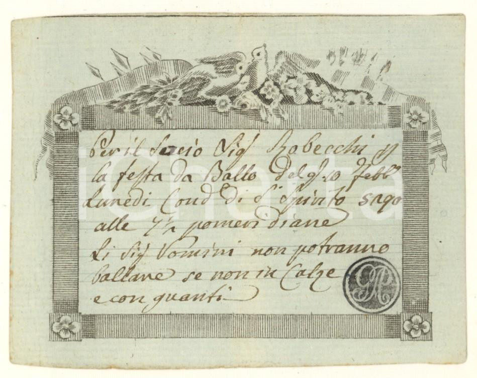Oggetto da collezione cartaceo 1812 MILANO Contrada S. SPIRITO 5290  Invito uomo per ballo con calze RARO 6 1