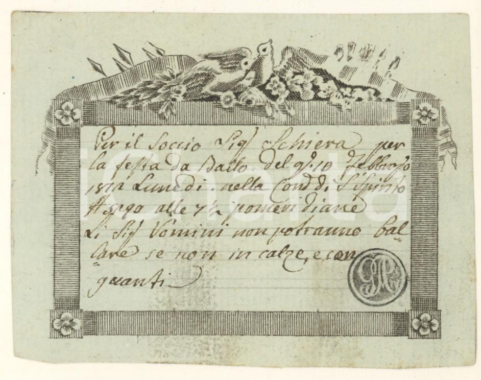 Oggetto da collezione cartaceo 1812 MILANO Contrada S. SPIRITO 5290  Invito uomo per ballo con calze RARO 7 1