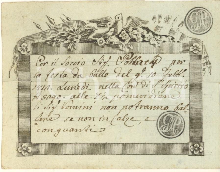 Oggetto da collezione cartaceo 1812 MILANO Contrada S. SPIRITO 5290  Invito uomo per ballo con calze RARO 8 1