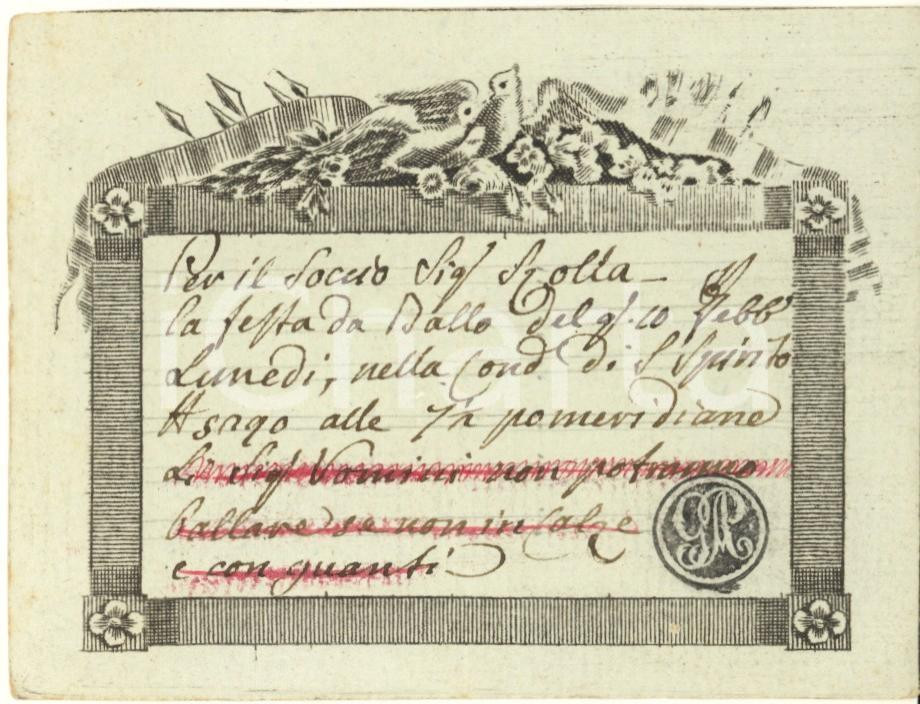 Oggetto da collezione cartaceo 1812 MILANO Contrada S. SPIRITO 5290  Invito uomo per ballo RARO 9 1