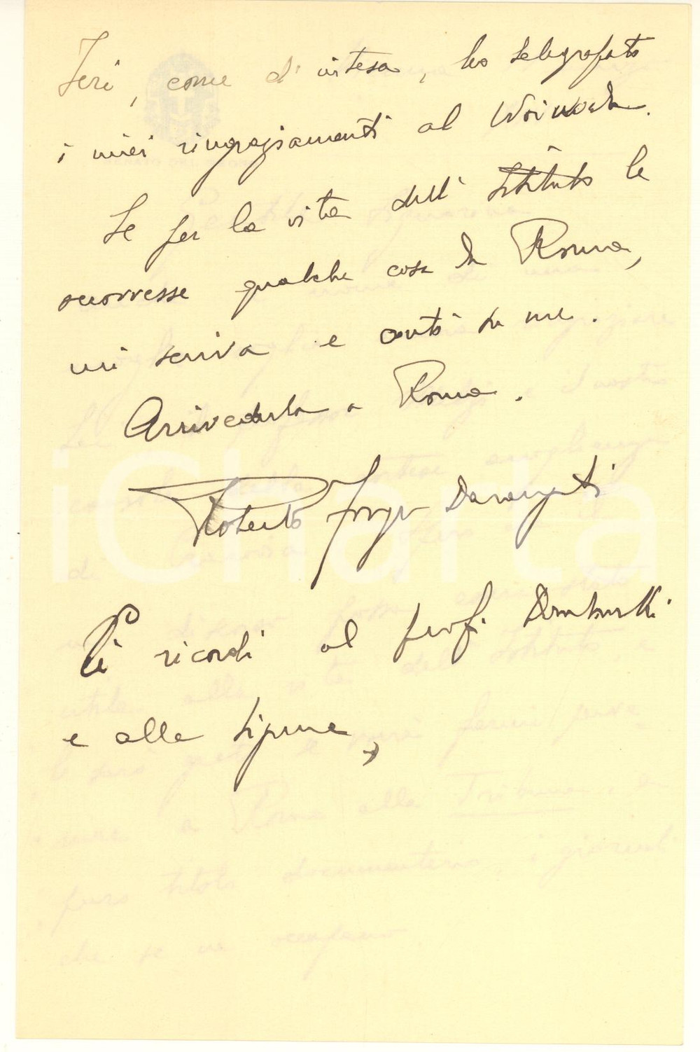 Autografo originale 1935 VIENNA Roberto FORGES DAVANZATI ringrazia per evento a Cracovia AUTOGRAFO 1