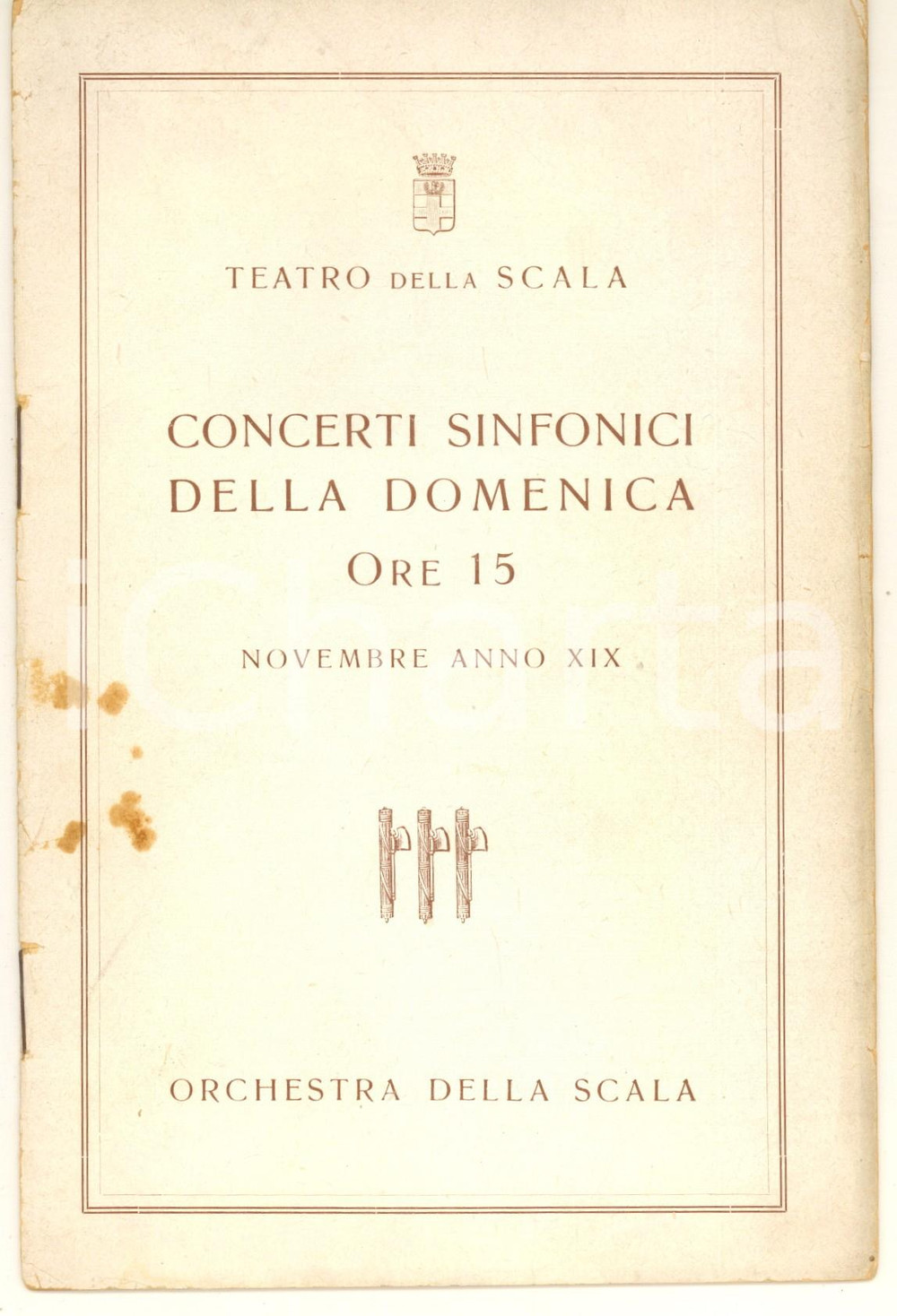 Materiale pubblicitario d’epoca 1940 MILANO TEATRO ALLA SCALA Concerti della domenica  Programma 7 dicembre 1
