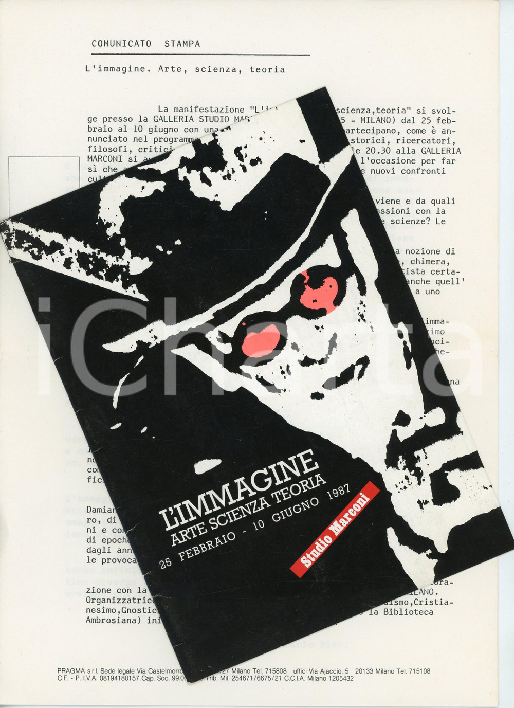 Materiale pubblicitario d’epoca 1987 MILANO Studio Marconi PRAGMA L immagine  Arte scienza teoria  Pieghevole 1