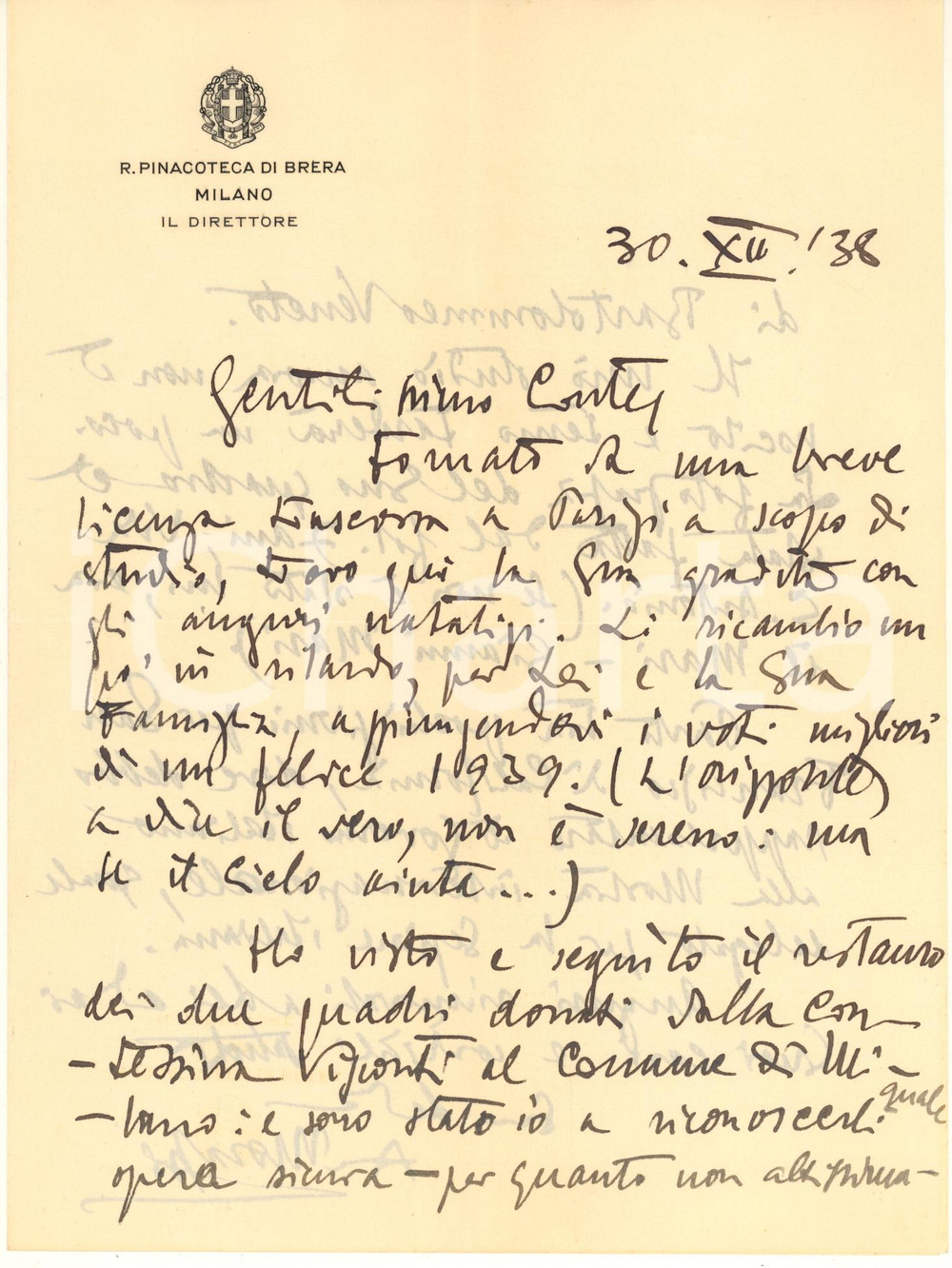 Autografo originale 1938 MILANO Lettera Antonio MORASSI direttore Pinacoteca BRERA Autografo 1