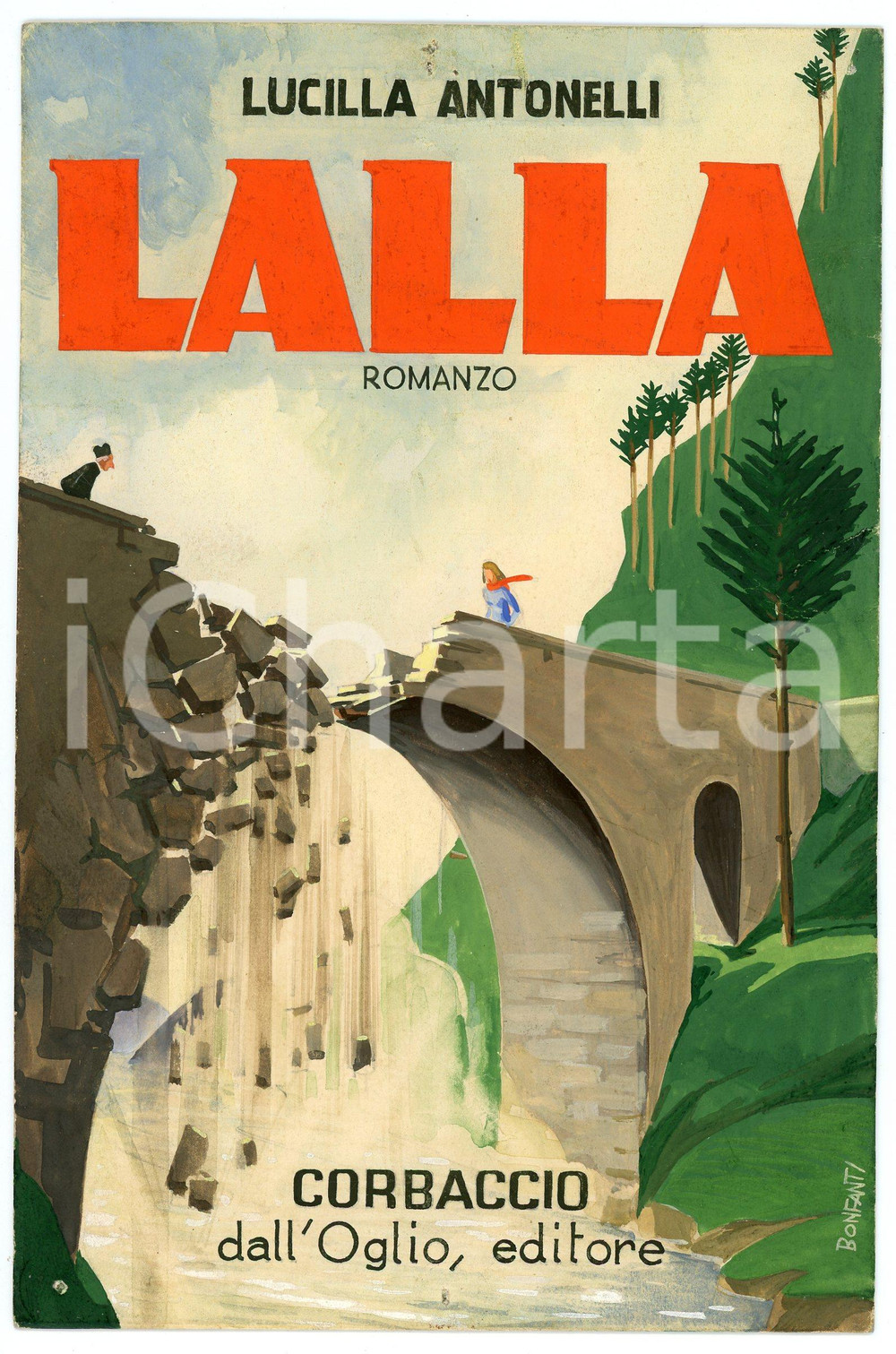 Opera d’arte autentica 1940 ca Arturo BONFANTI Bozzetto originale copertina LALLA Lucilla ANTONELLI 1