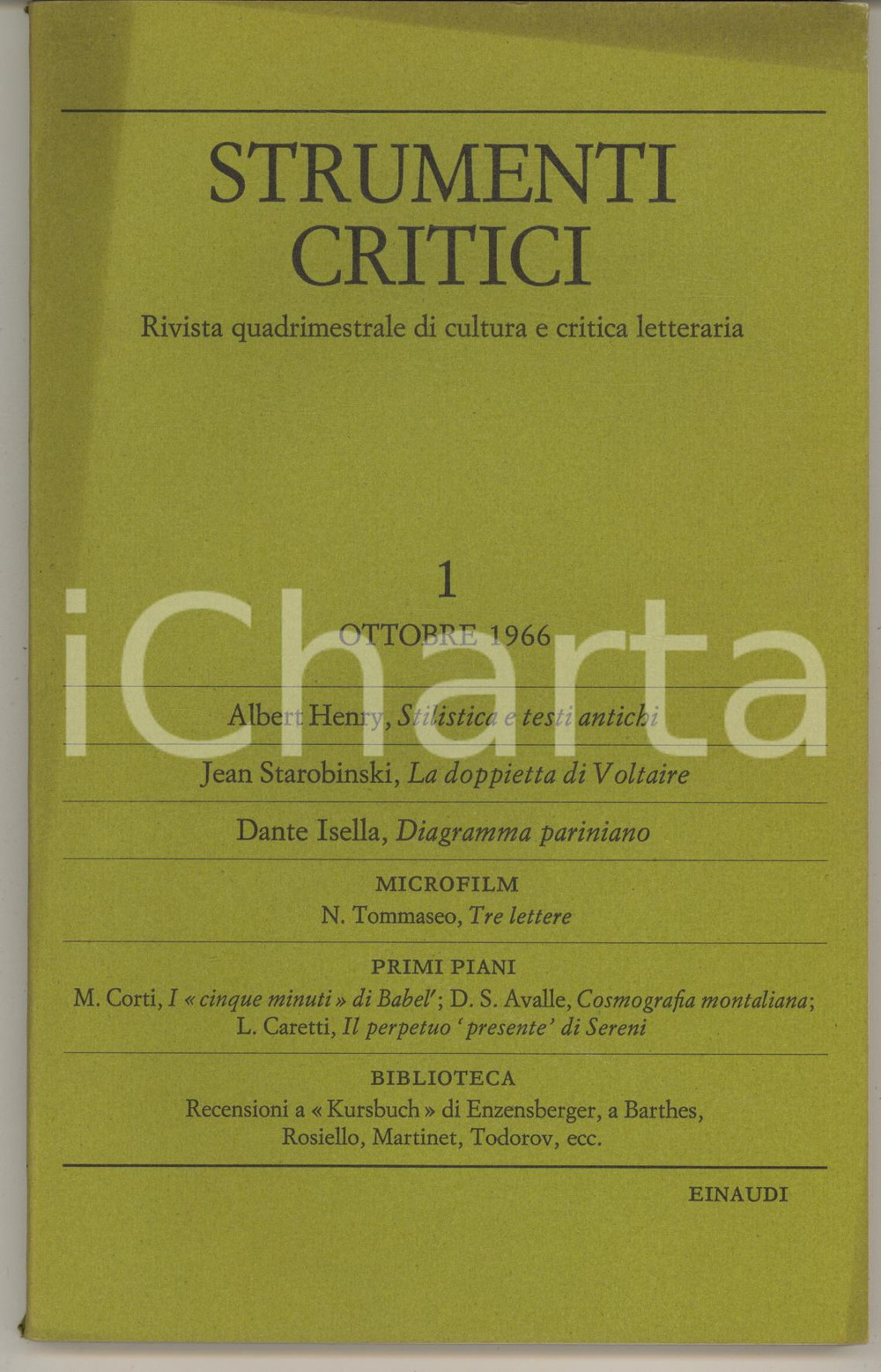 Giornale, rivista storica Ottobre 1966 STRUMENTI CRITICI J. Starobinski Doppietta di VoltaireRivista 1