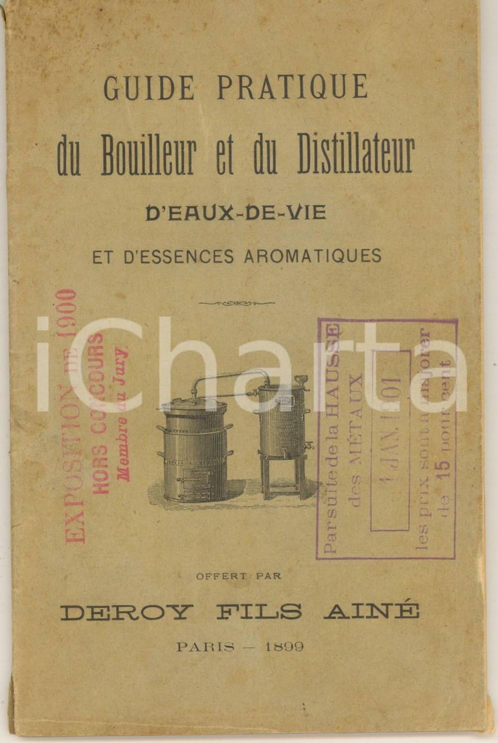 Materiale pubblicitario d’epoca 1899 PARIS Guide pratique bouilleur et distilleur eauxdevie DEROY FILS AINE 1