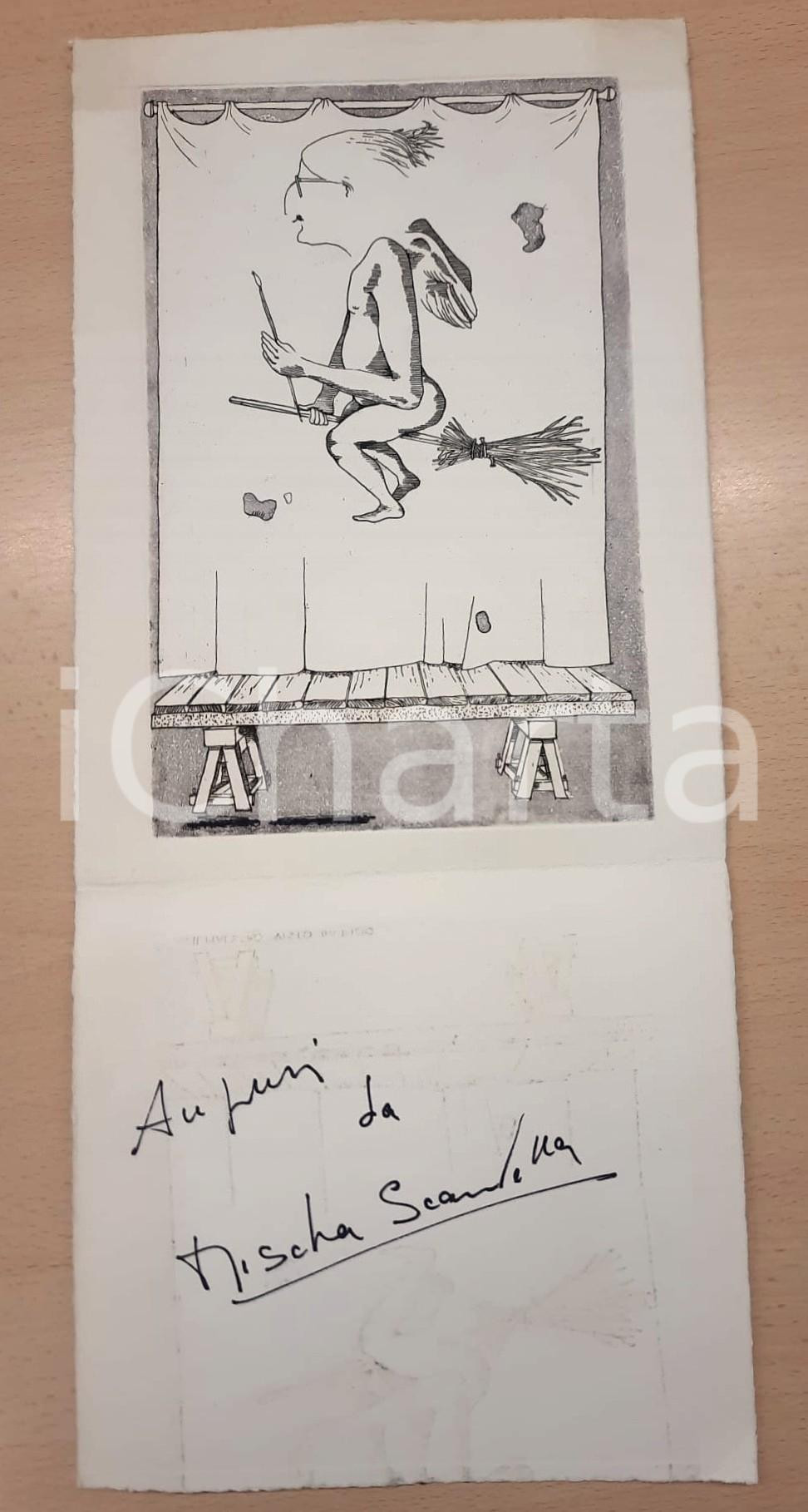 Autografo originale 1975 ca Artista Mischa SCANDELLA  Litografia con messaggio AUTOGRAFO 1