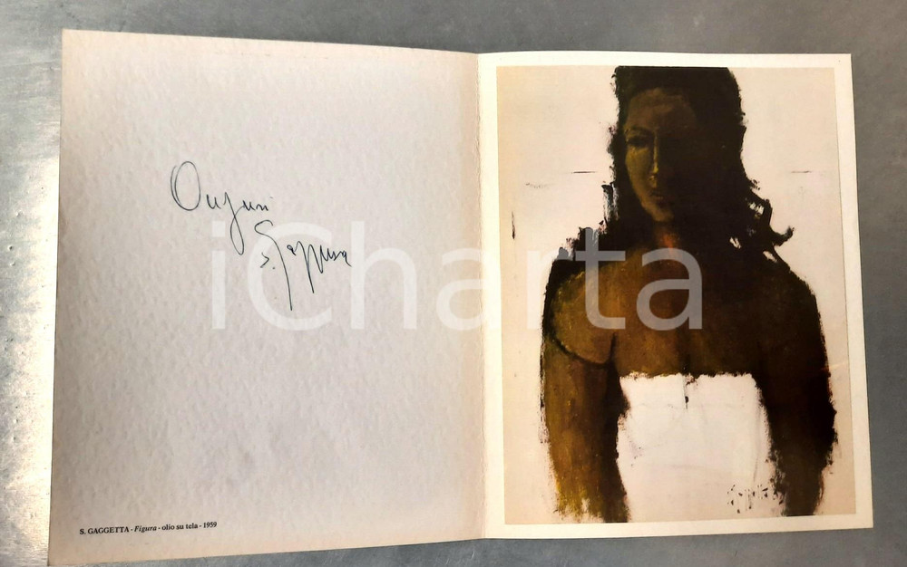 Autografo originale 1975 ca Artista Sergio GAGGETTA  Biglietto Figura con messaggio AUTOGRAFO 1