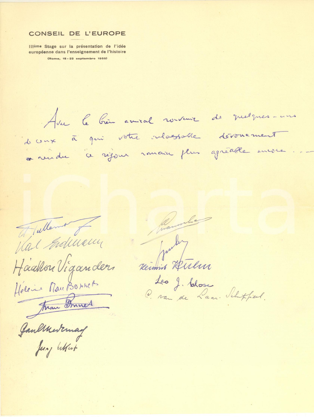 Autografo originale 1955 ROMA Consiglio d Europa  Messaggio autografi Haakon VIGANDER  ERDMANN 1