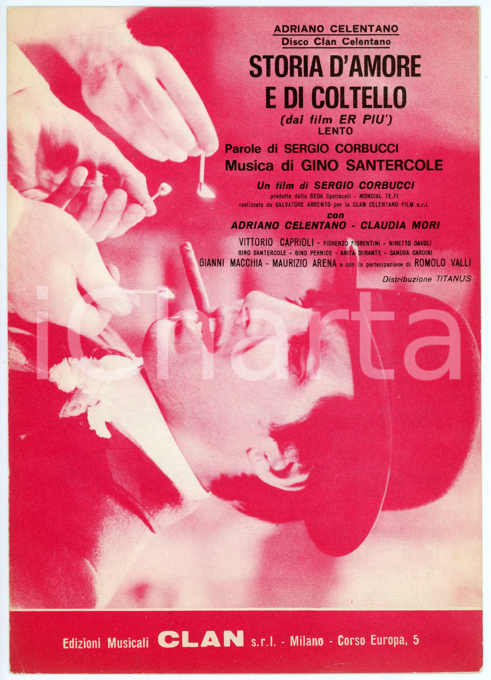 Oggetto da collezione cartaceo 1971 Adriano CELENTANO Storia d amore e di coltello  Dal film ER PIÙ Spartito 1