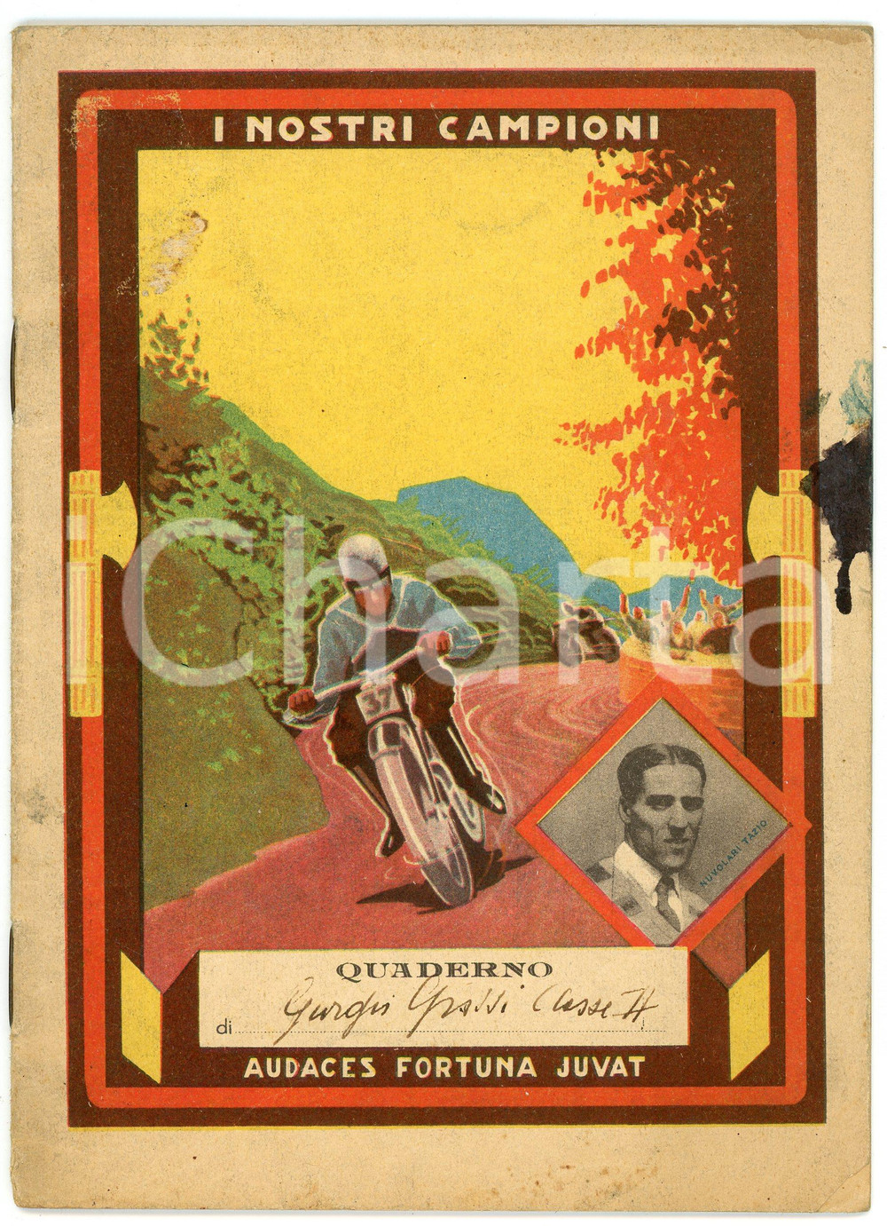 Oggetto da collezione cartaceo 1933 MATEMATICA Quaderno Tazio NUVOLARI Scuola elementare Serie NOSTRI CAMPIONI 1
