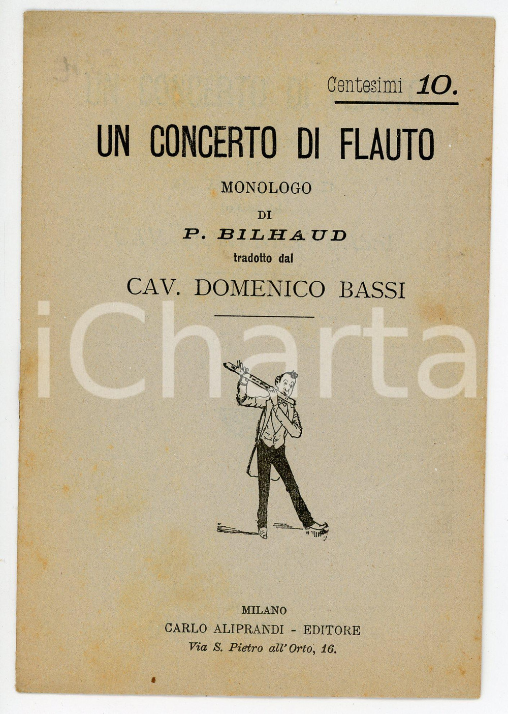 Libro, pubblicazione d epoca 1892 P. BILHAUD Concerto di flauto Traduzione Domenico BASSI Ed. Carlo Aliprandi 1