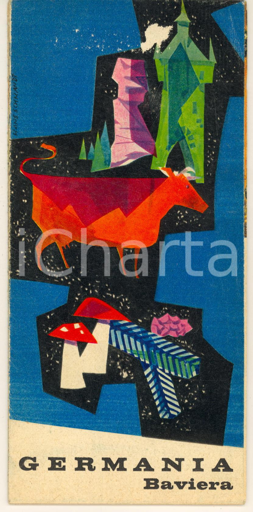 Materiale pubblicitario d’epoca 1960 GERMANIA  BAVIERA Pieghevole ILLUSTRATO con mappa VINTAGE 1