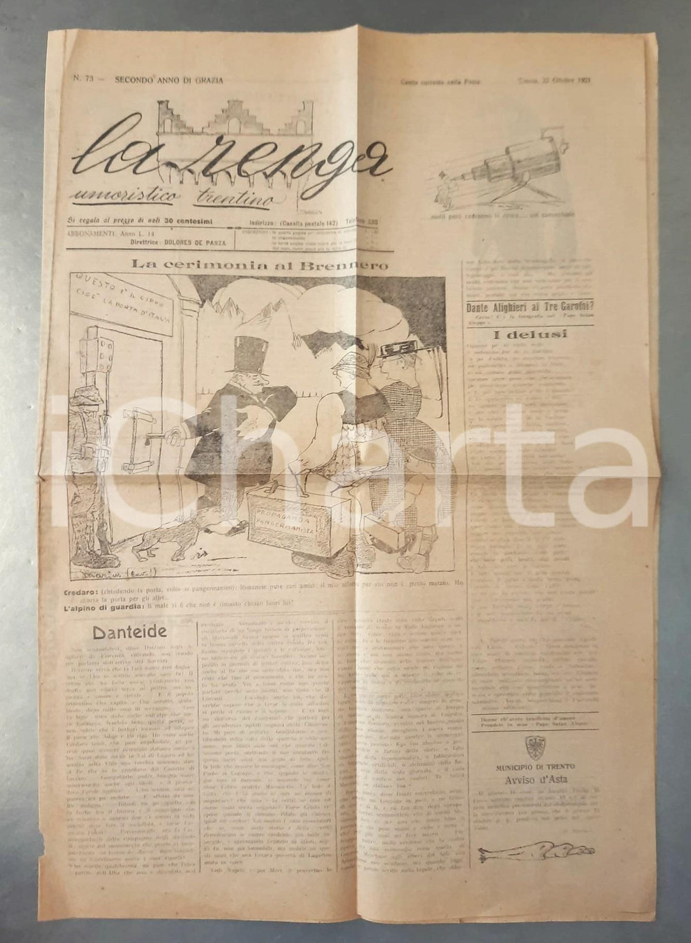 Giornale, rivista storica 1921 TRENTO  LA RENGA  Giornale umoristico trentino  Anno II n° 73 1