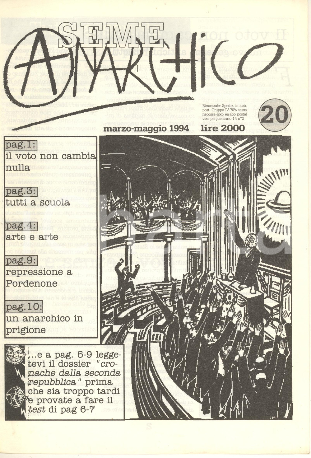 Giornale, rivista storica 1994 SEME ANARCHICO Jean Dubuffet  Repressione a Pordenone Rivista bimestrale 1