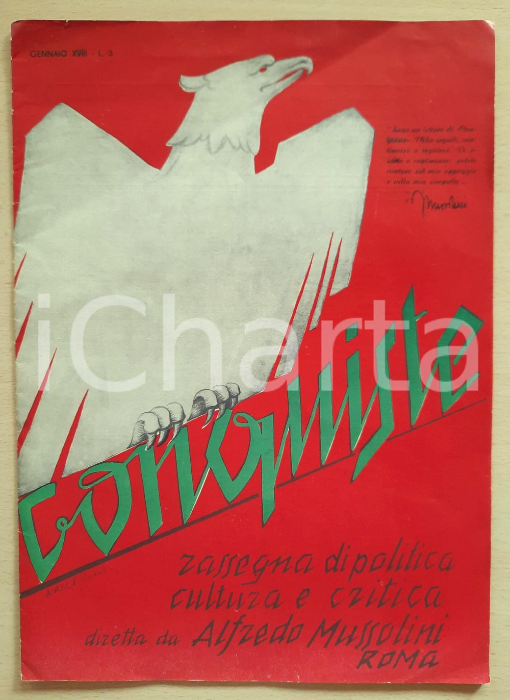 Giornale, rivista storica 1940 CONQUISTE Triennale d Oltremare  Papini  Rivista RARA Alfredo Mussolini 1