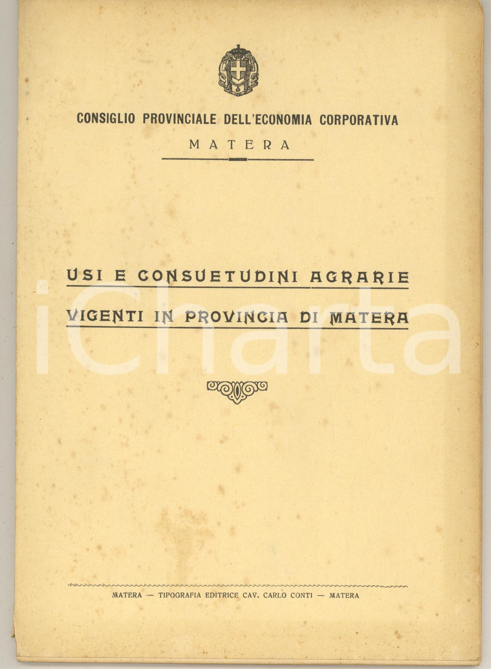 Libro, pubblicazione d epoca 1935 ca MATERA Usi e consuetudini agrarie vigenti in provincia 96 pp. 1