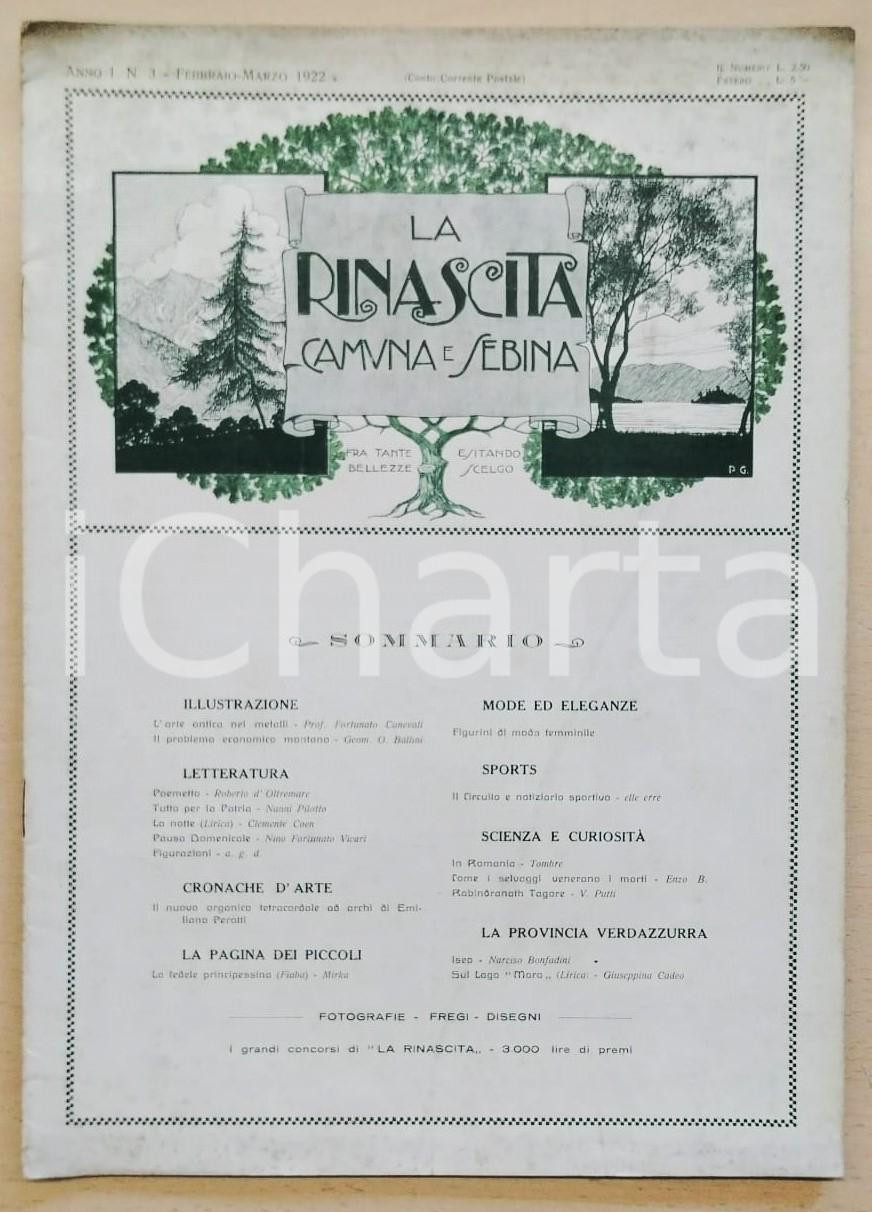 Giornale, rivista storica 1922 RINASCITA CAMUNA E SEBINA Anno I n. 3 Arte antica dei metalli  Rivista 1
