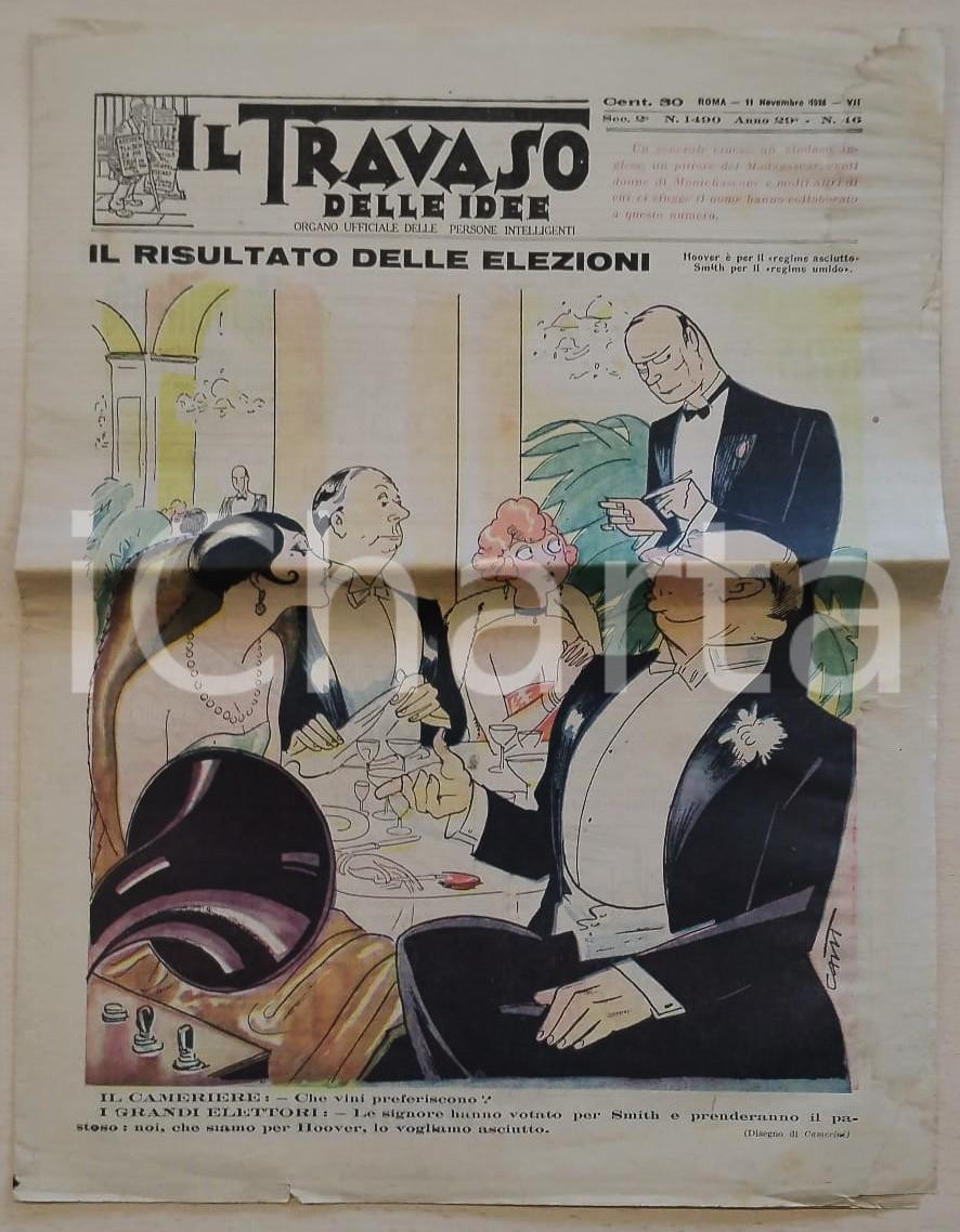 Giornale, rivista storica 1928 TRAVASO DELLE IDEE Anno 29 n. 1490 Elezioni USA Hoover vs. Smith  Satira 1
