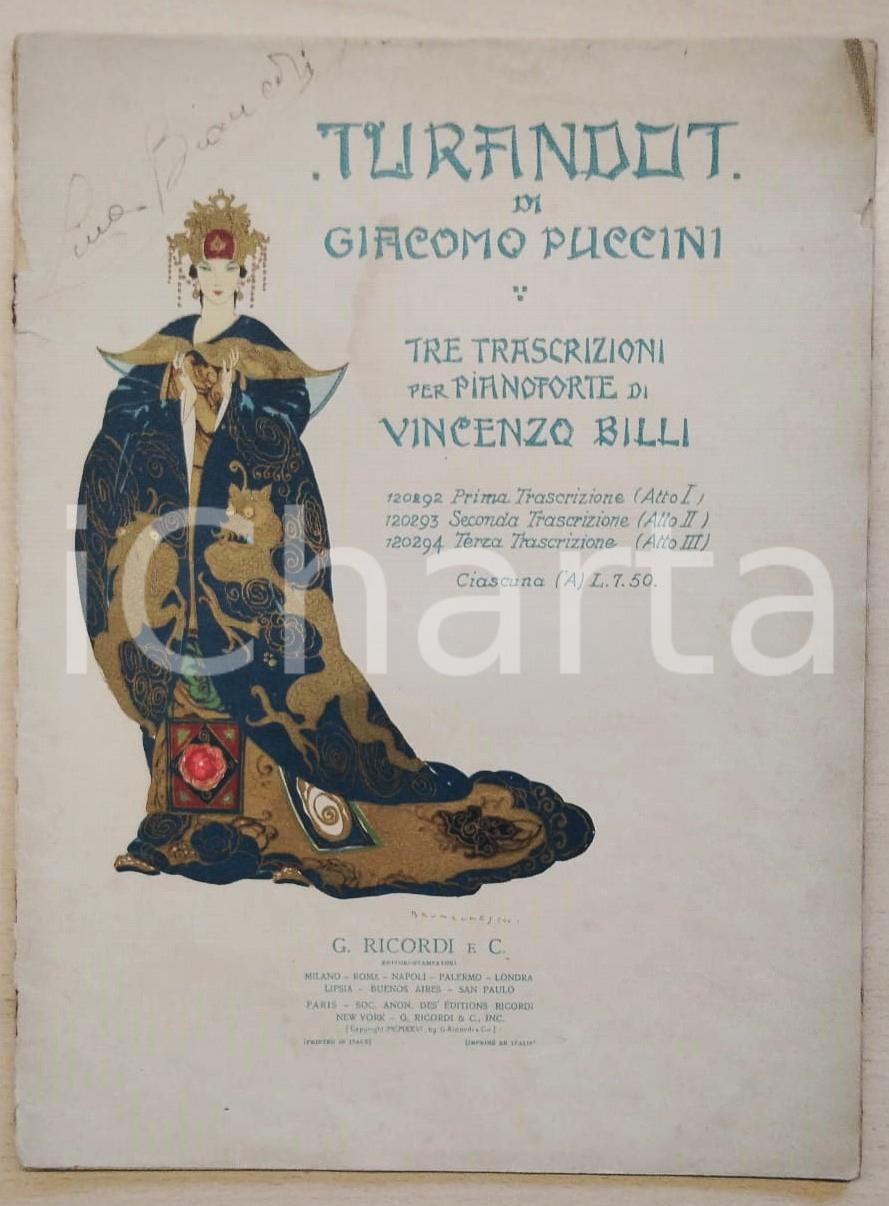 Oggetto da collezione cartaceo 1926 TURANDOT Giacomo PUCCINI Trascrizione pianoforte di Vincenzo BILLI  3 Atto 1