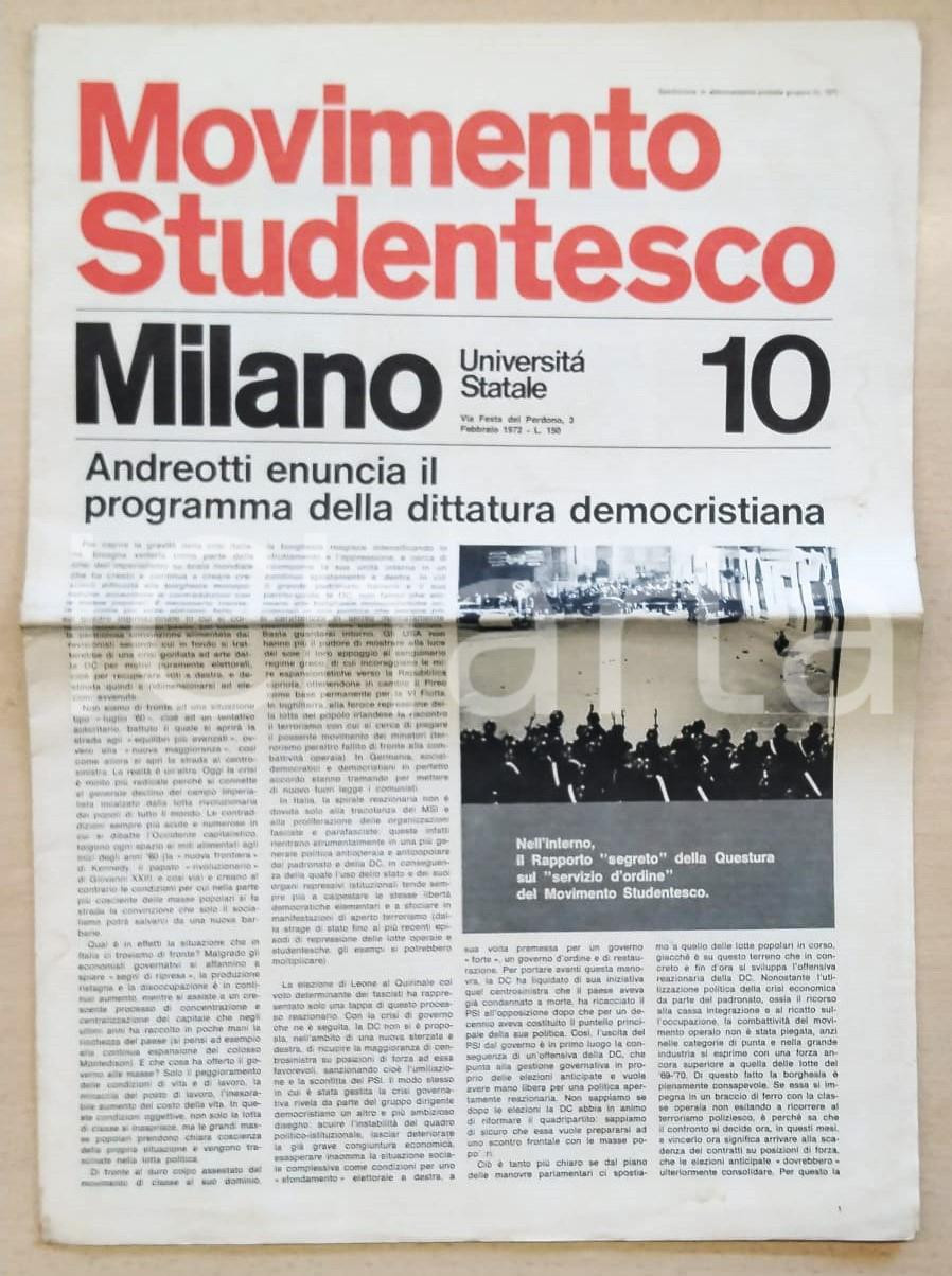 Giornale, rivista storica 1972 MOVIMENTO STUDENTESCO n.10 Dittatura democristiana di ANDREOTTI Rivista 1