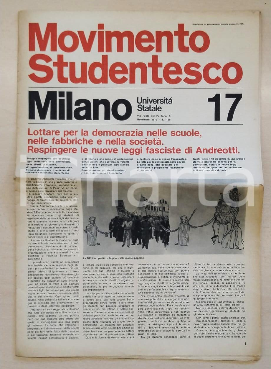 Giornale, rivista storica 1972 MOVIMENTO STUDENTESCO n.17 Le leggi fasciste di ANDREOTTI Rivista MILANO 1
