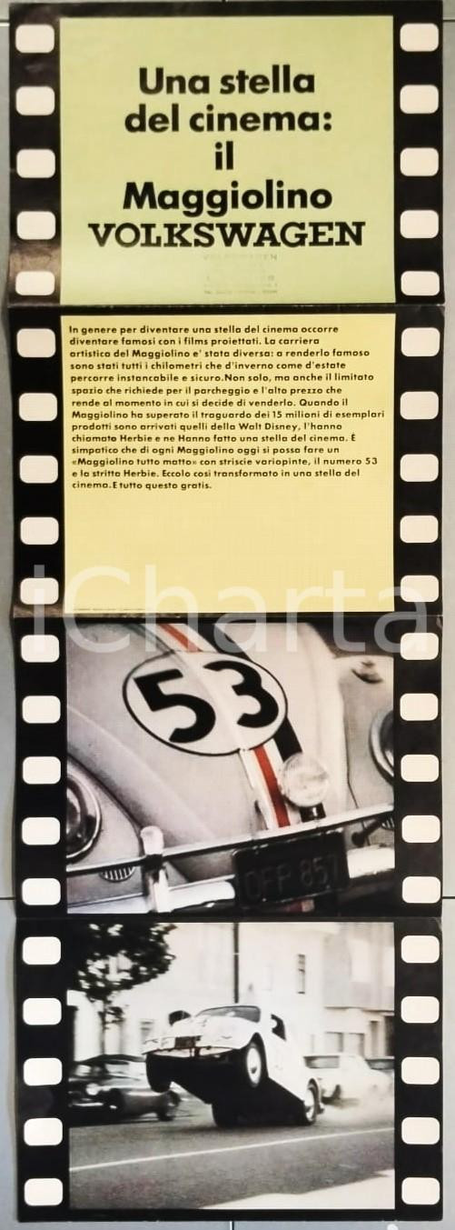 Materiale pubblicitario d’epoca 1970 ca VOLKSWAGEN Maggiolino stella del cinema  Pieghevole HERBIE 30x84 cm 1 1