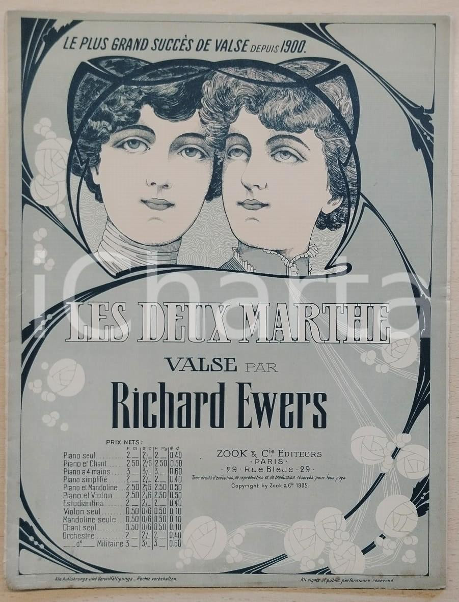 Oggetto da collezione cartaceo 1905 LES DEUX MARTHE Valse par Richard EWERS Transcription pour violon et piano 1