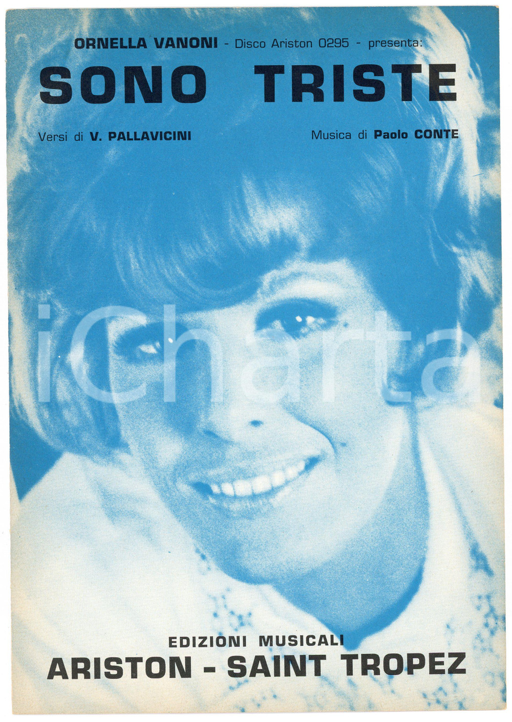 Oggetto da collezione cartaceo 1968 Ornella VANONI Paolo CONTE Sono triste  Edizioni ARISTON  SAINT TROPEZ 1